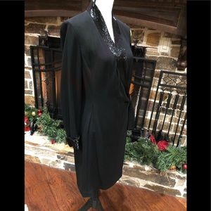 Rare Vintage Dana Bachman beaded black wrap dress
